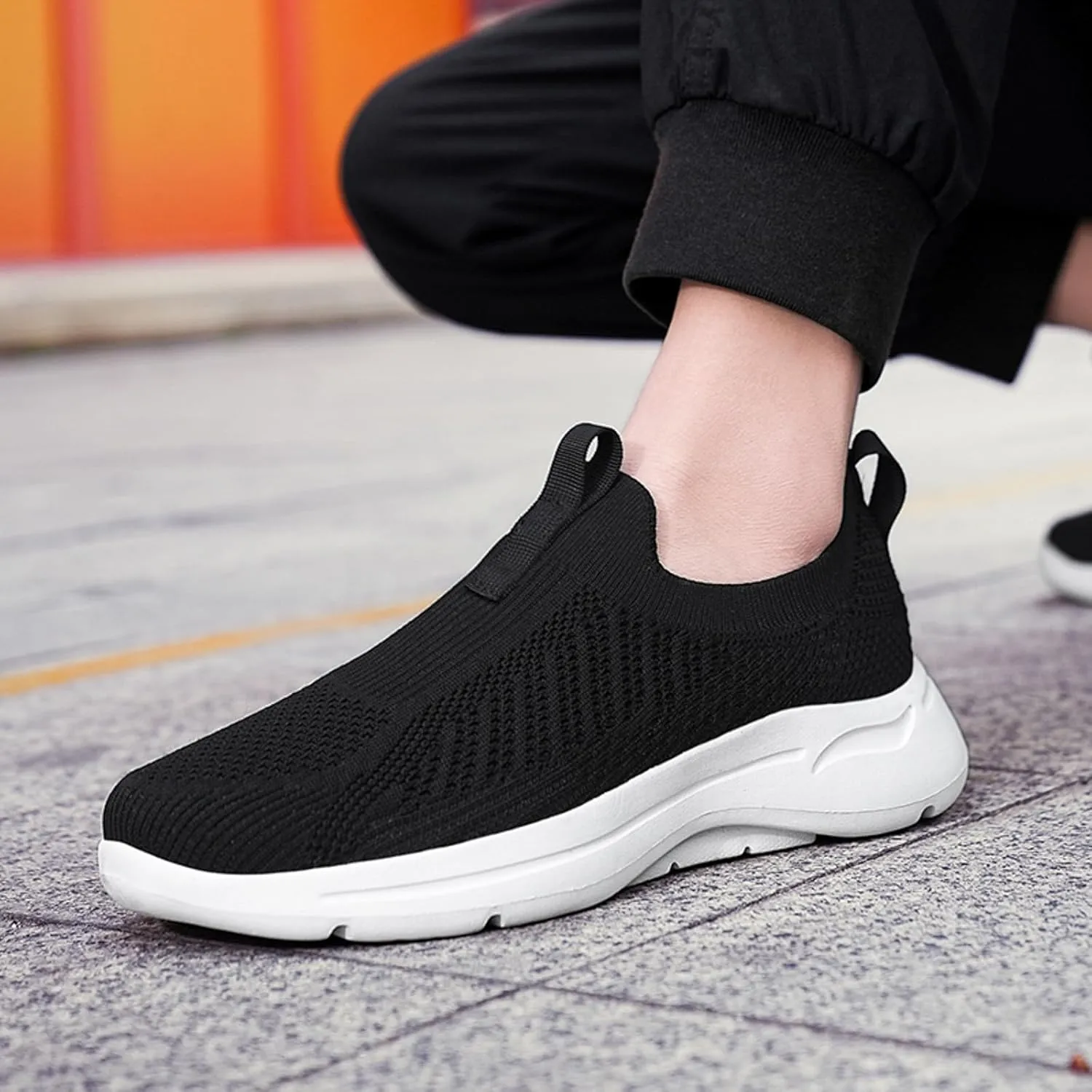 Mens Breathable Slip On Dress Shoes Lightweight Breathable Walking Shoe Gym Tennis Elastic Fly Woven Mesh Shoes