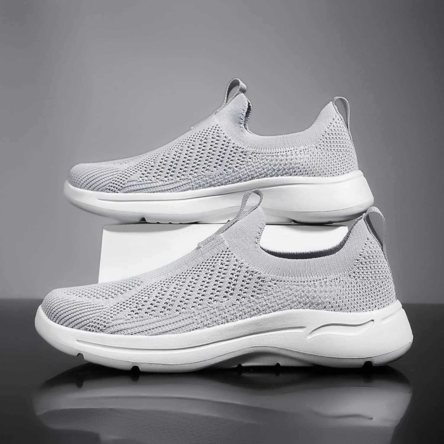 Mens Breathable Slip On Dress Shoes Lightweight Breathable Walking Shoe Gym Tennis Elastic Fly Woven Mesh Shoes