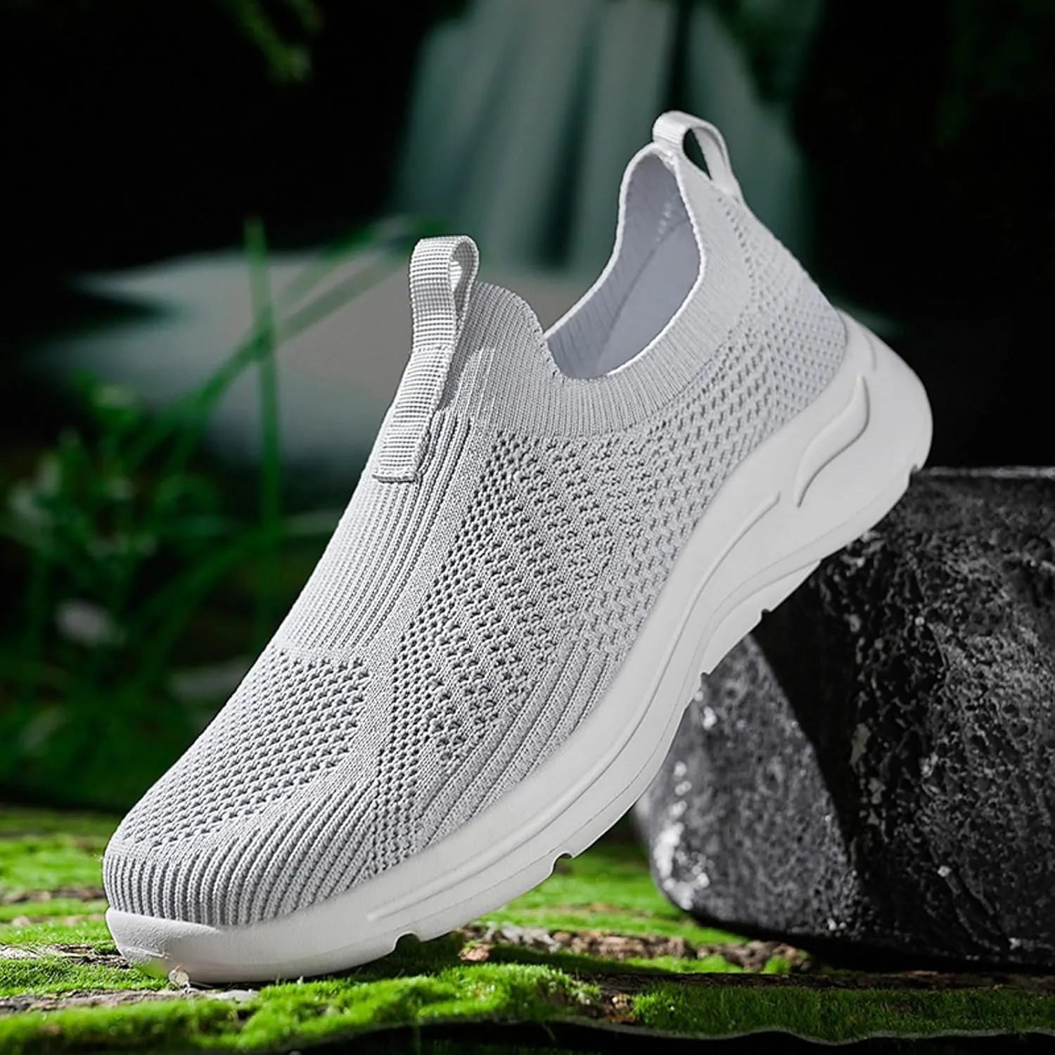 Mens Breathable Slip On Dress Shoes Lightweight Breathable Walking Shoe Gym Tennis Elastic Fly Woven Mesh Shoes