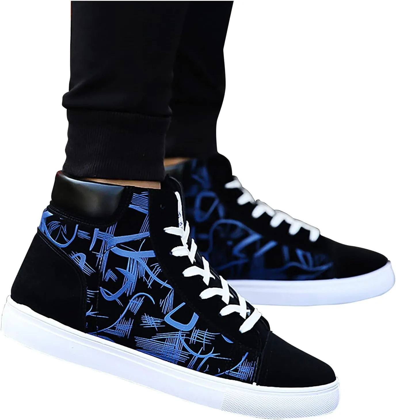 Men's Canvas Flat High-top Fashion Comfortable Color Matching Casual Lace Up Leisure Sport Shoes Men's Sneaker