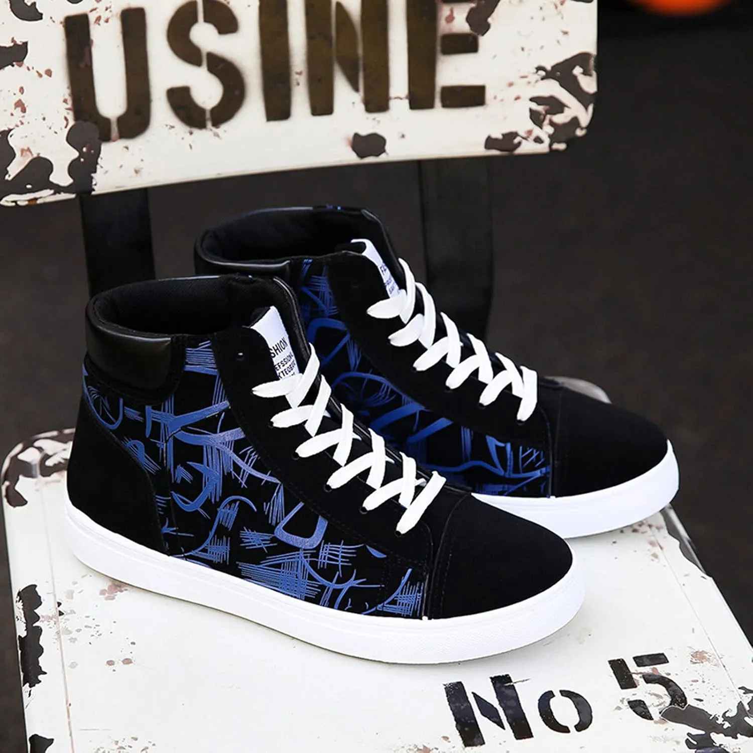 Men's Canvas Flat High-top Fashion Comfortable Color Matching Casual Lace Up Leisure Sport Shoes Men's Sneaker