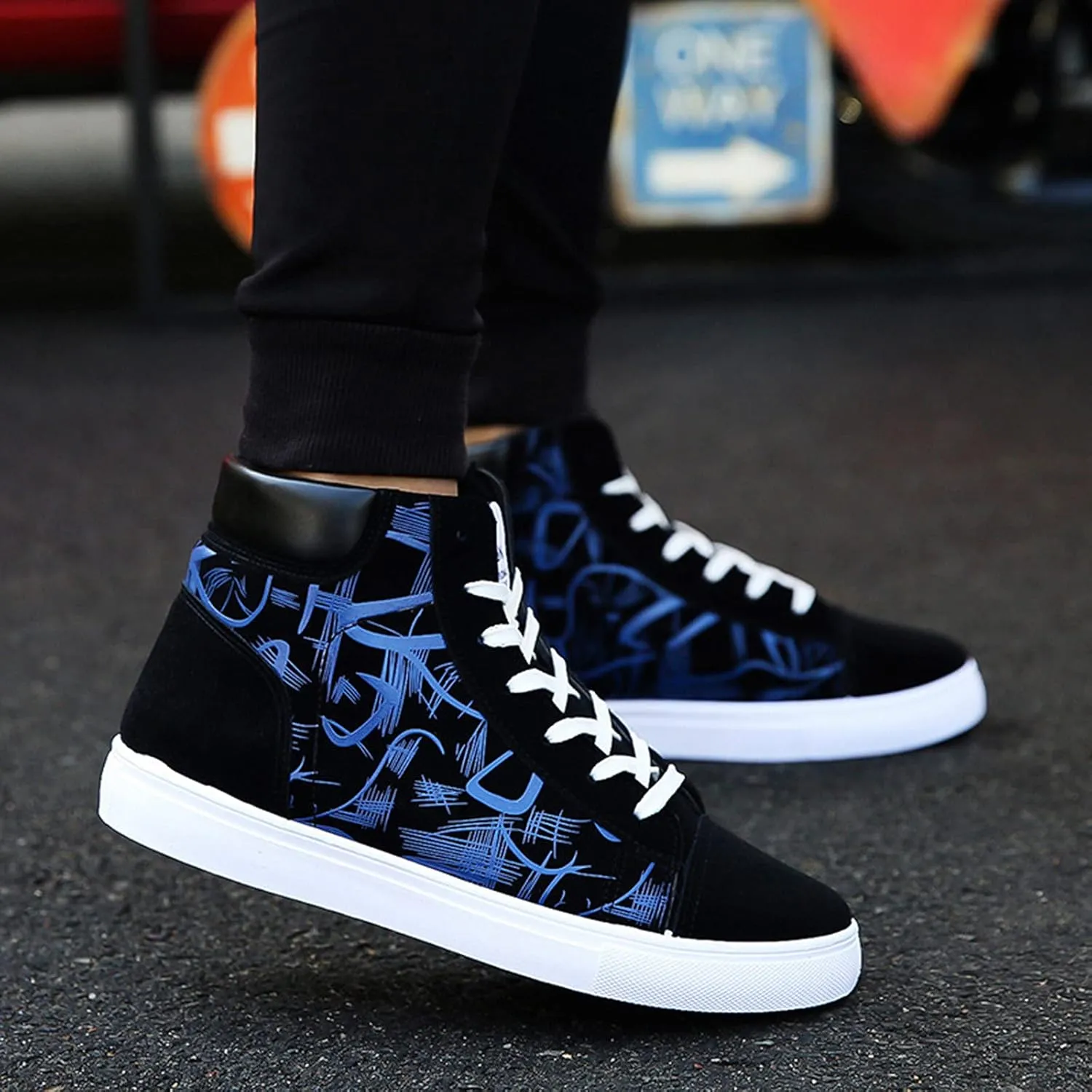 Men's Canvas Flat High-top Fashion Comfortable Color Matching Casual Lace Up Leisure Sport Shoes Men's Sneaker
