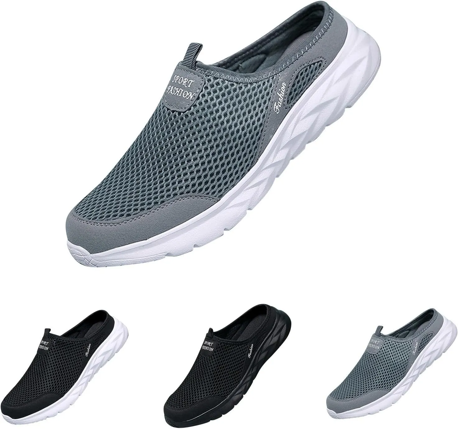 Mens Casual Shoes Fashion Men Mesh Slip On Flat Bottom Lightweight Mesh Breathable Slippers Wide Lightweight Breathable Fashion Solid Color Outdoor Walking Shoes