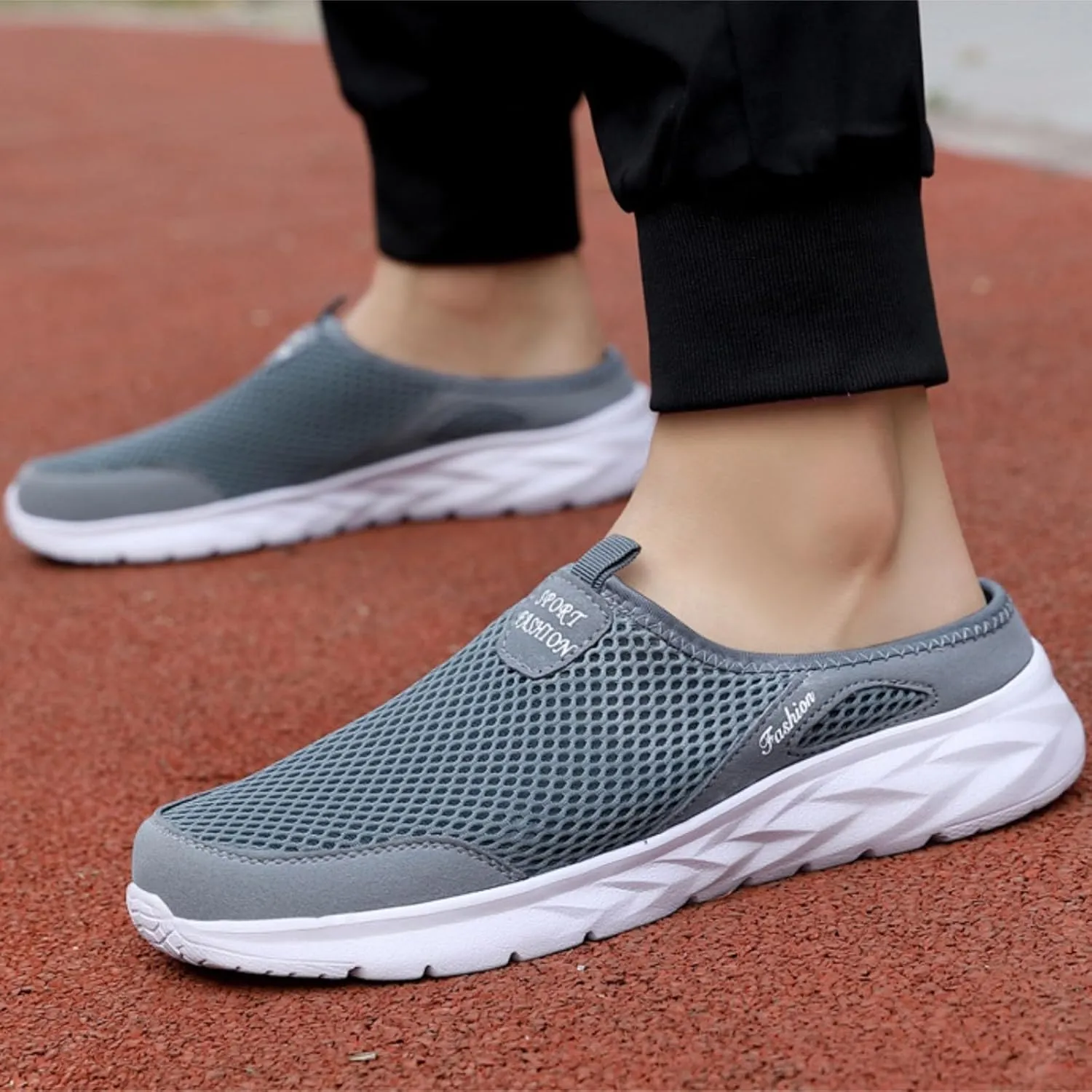 Mens Casual Shoes Fashion Men Mesh Slip On Flat Bottom Lightweight Mesh Breathable Slippers Wide Lightweight Breathable Fashion Solid Color Outdoor Walking Shoes