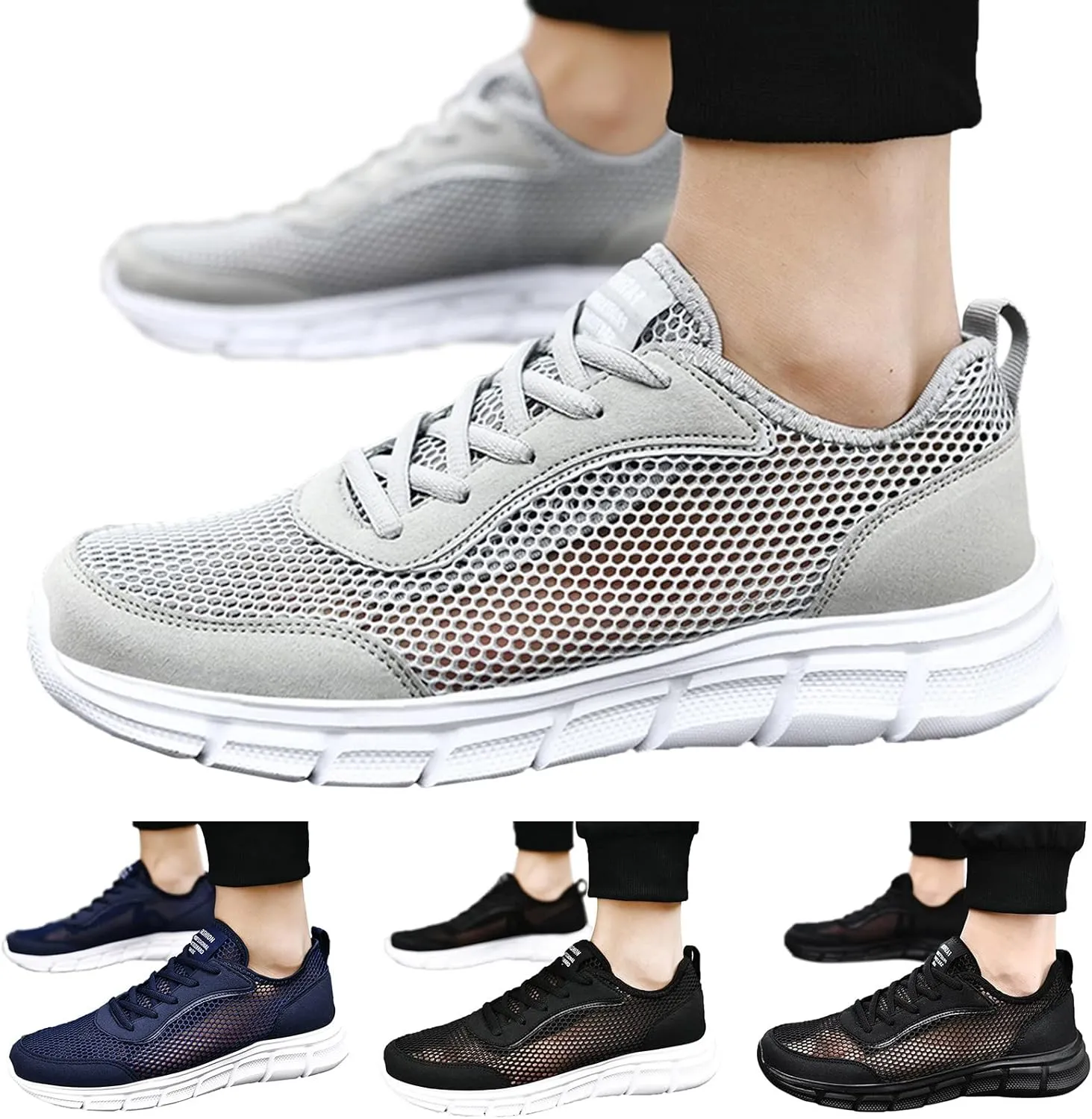 Men's Fashion Versatile Walking Shoes Comfortable Breathable Lace Up Sneaker Lightweight Diabetic Shoes for Men