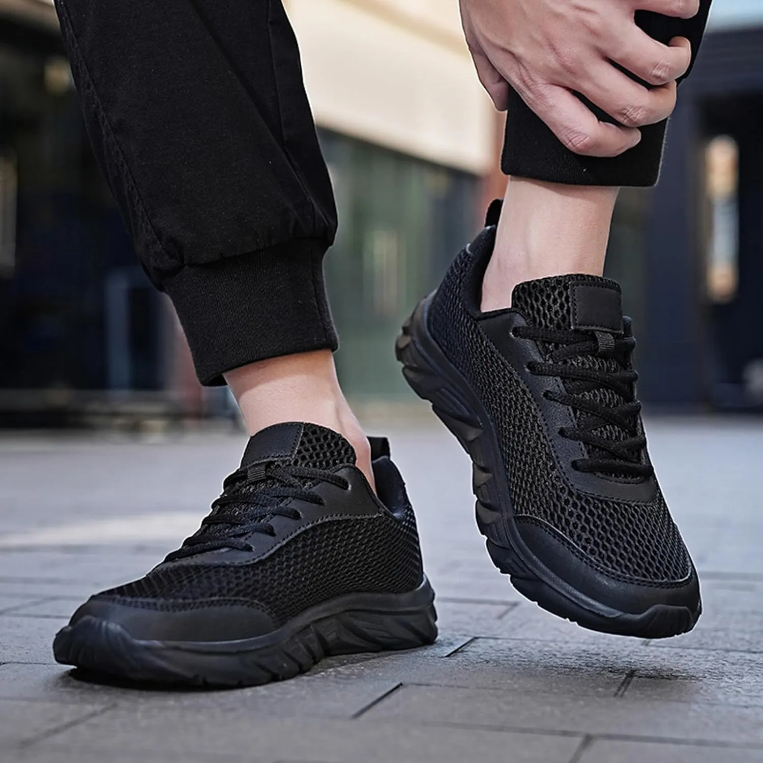 Men's Lace Up Memory Foam Sneakers Business Mesh Breathable Walking Shoe Lightweight Non Slip Sneakers for Men