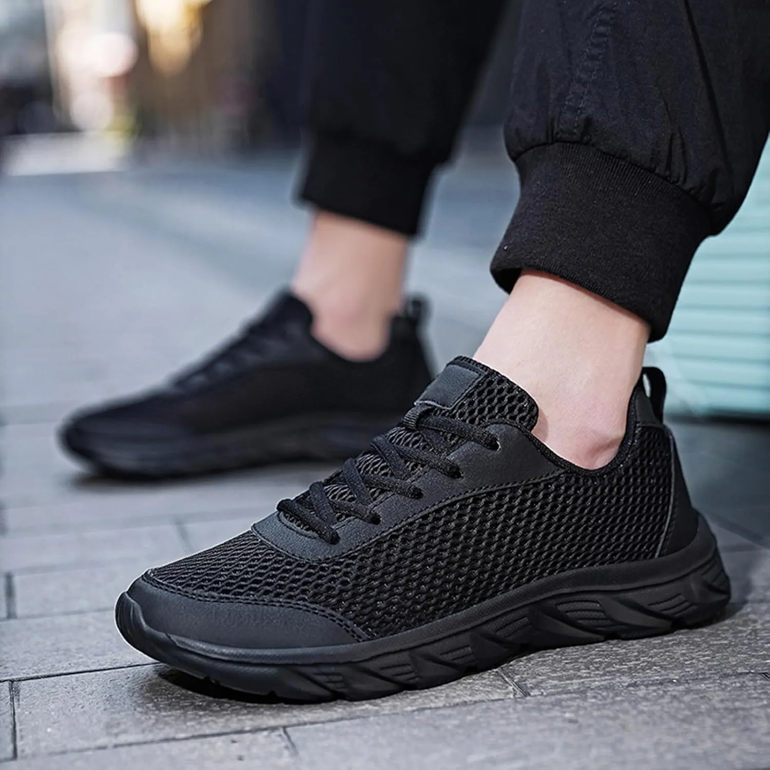 Men's Lace Up Memory Foam Sneakers Business Mesh Breathable Walking Shoe Lightweight Non Slip Sneakers for Men