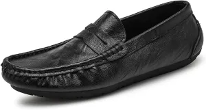 Men's Loafers Penny Loafer Genuine Leather Stitching Details Round Toe Flat Heel Comfortable Flexible Fashion Walking Slip-ons