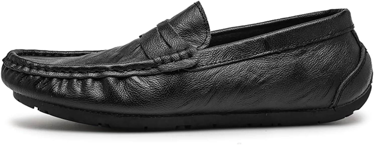 Men's Loafers Penny Loafer Genuine Leather Stitching Details Round Toe Flat Heel Comfortable Flexible Fashion Walking Slip-ons