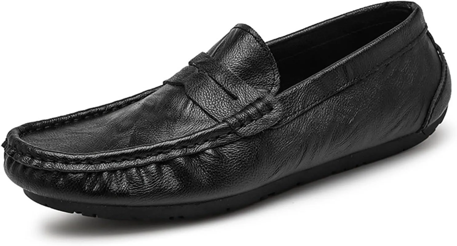Men's Loafers Penny Loafer Genuine Leather Stitching Details Round Toe Flat Heel Comfortable Flexible Fashion Walking Slip-ons