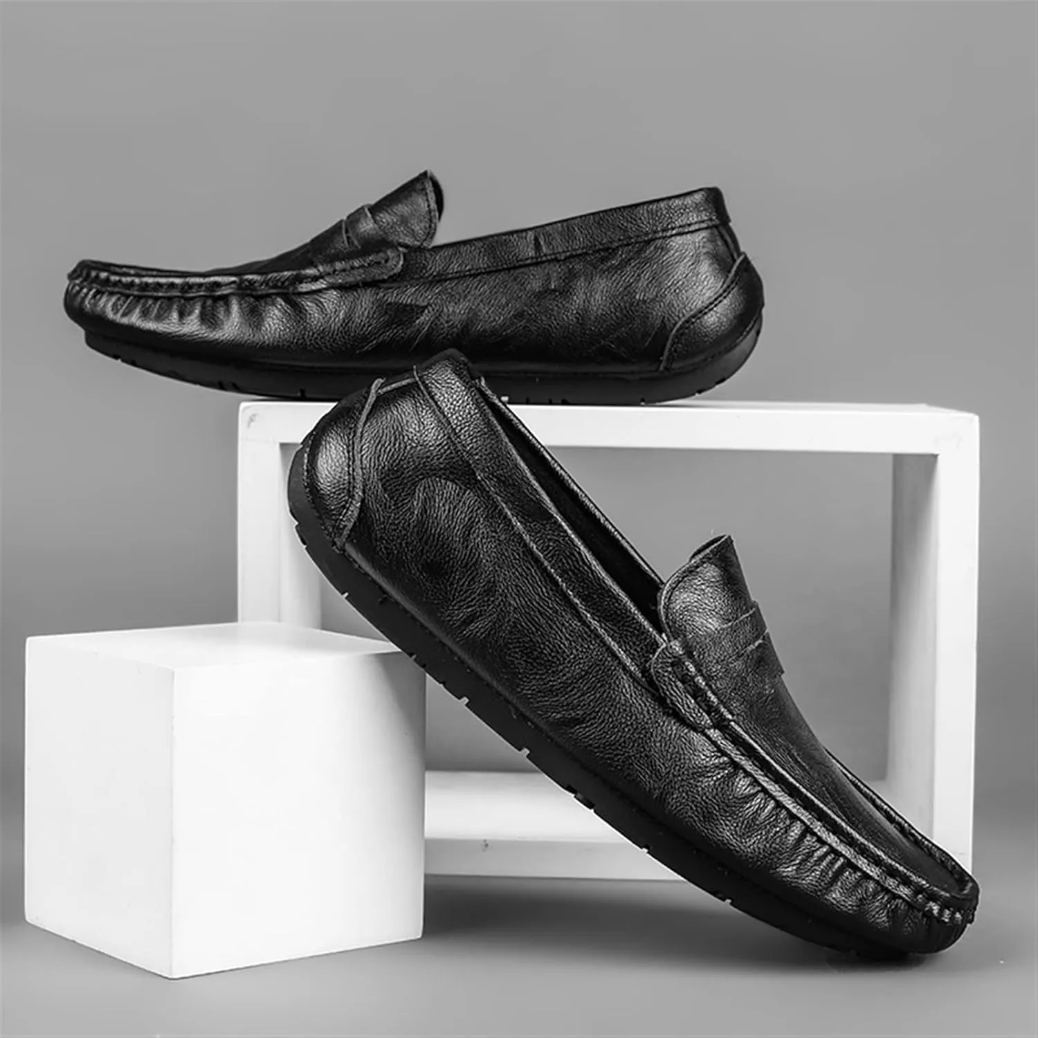 Men's Loafers Penny Loafer Genuine Leather Stitching Details Round Toe Flat Heel Comfortable Flexible Fashion Walking Slip-ons