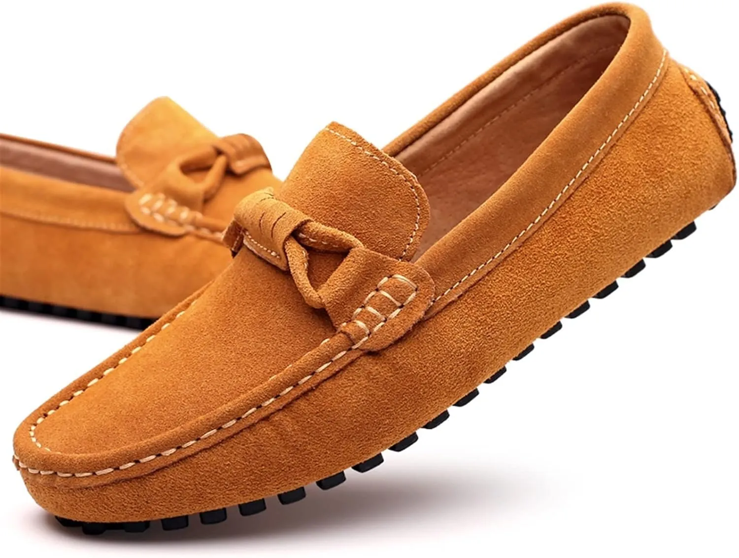 Mens Loafers Round Toe Driving Loafers Suede Vamp Comfortable Flat Heel Flexible Fashion Prom Slip-ons