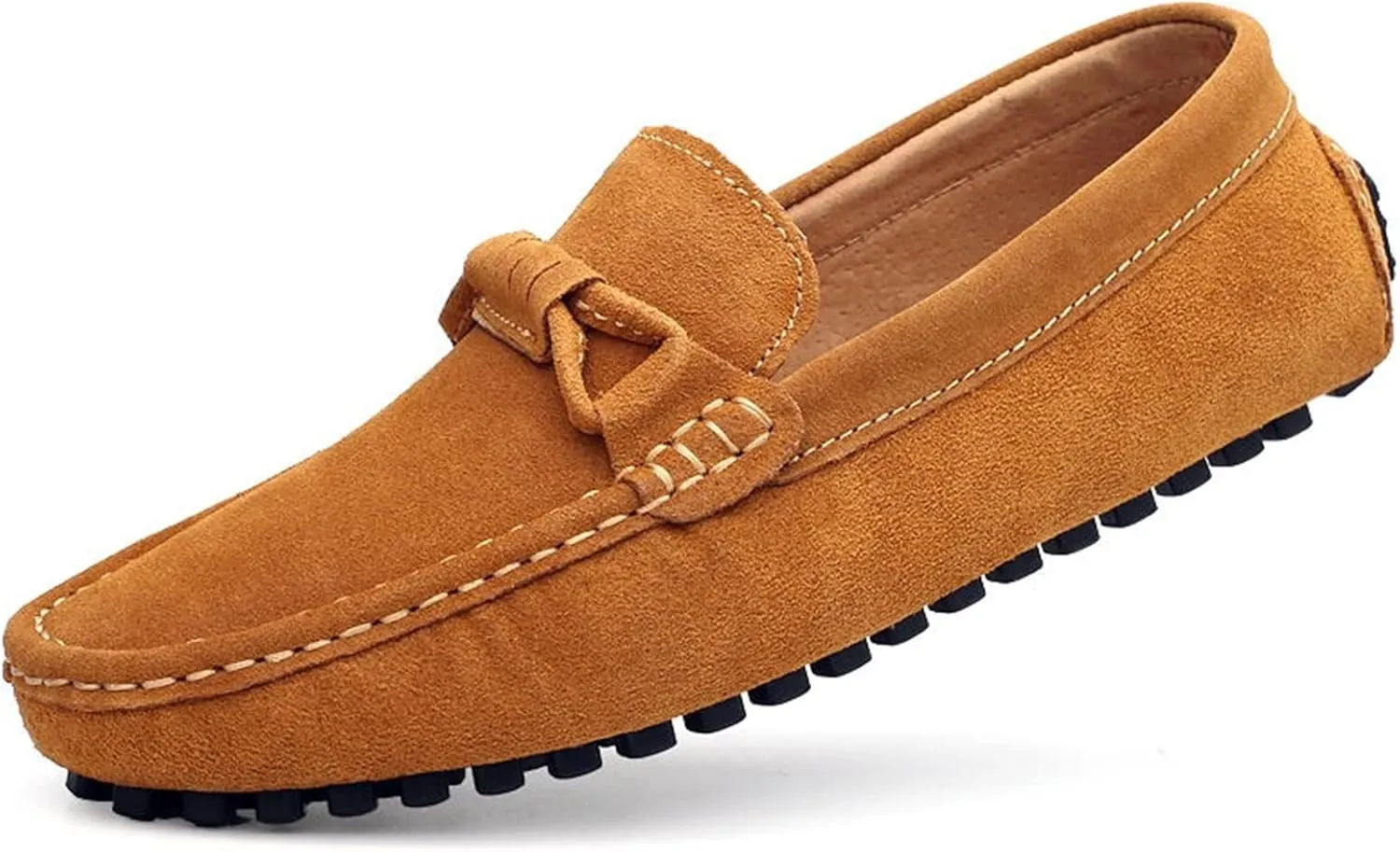 Mens Loafers Round Toe Driving Loafers Suede Vamp Comfortable Flat Heel Flexible Fashion Prom Slip-ons