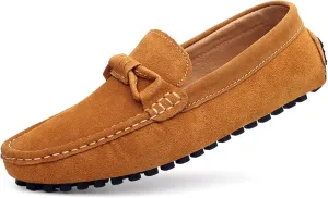Mens Loafers Round Toe Driving Loafers Suede Vamp Comfortable Flat Heel Flexible Fashion Prom Slip-ons