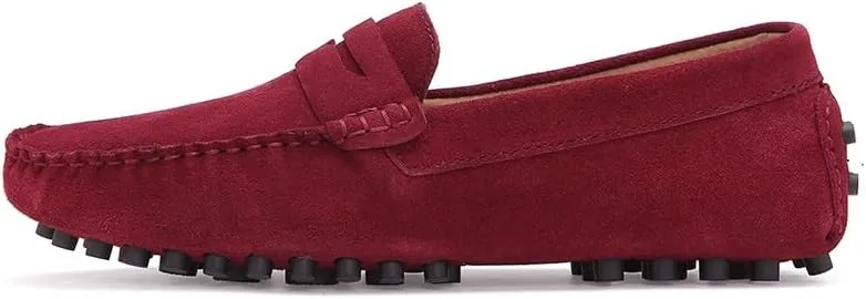 Mens Loafers Round Toe Suede Vamp Penny Driving Style Loafer Flat Heel Anti-Slip Flexible Casual Slip-ons(Color:Red,Size:10)