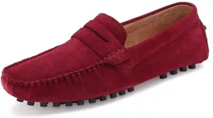 Mens Loafers Round Toe Suede Vamp Penny Driving Style Loafer Flat Heel Anti-Slip Flexible Casual Slip-ons(Color:Red,Size:10)