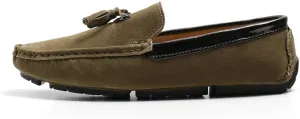 Mens Loafers Round Toe Vegan Suede Leather Driving Loafers with Tassel Anti-Slip Comfortable Flexible Wedding Fashion Slip-ons