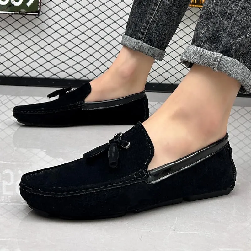 Men's Loafers Round Toe Vegan Suede Leather Driving Loafers with Tassel Comfortable Lightweight Flexible Outdoor Slip-ons
