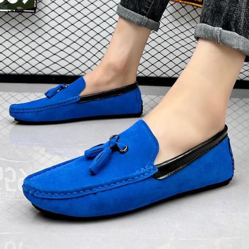 Men's Loafers Round Toe Vegan Suede Leather Driving Loafers with Tassel Comfortable Lightweight Flexible Outdoor Slip-ons
