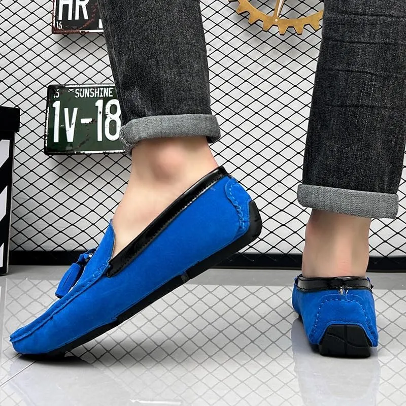 Men's Loafers Round Toe Vegan Suede Leather Driving Loafers with Tassel Comfortable Lightweight Flexible Outdoor Slip-ons