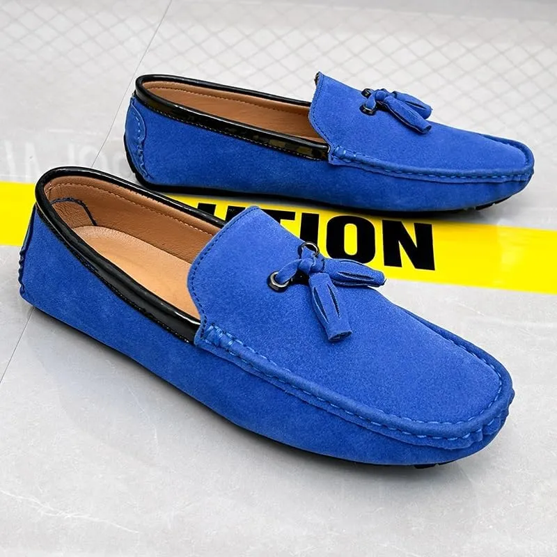 Men's Loafers Round Toe Vegan Suede Leather Driving Loafers with Tassel Comfortable Lightweight Flexible Outdoor Slip-ons