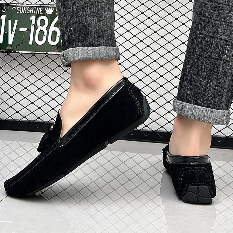 Men's Loafers Round Toe Vegan Suede Leather Driving Loafers with Tassel Comfortable Lightweight Flexible Outdoor Slip-ons