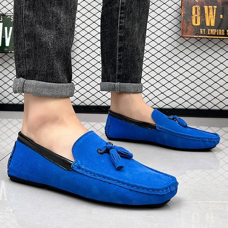 Men's Loafers Round Toe Vegan Suede Leather Driving Loafers with Tassel Comfortable Lightweight Flexible Outdoor Slip-ons