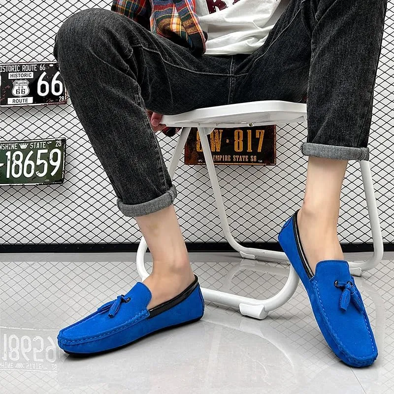 Men's Loafers Round Toe Vegan Suede Leather Driving Loafers with Tassel Comfortable Lightweight Flexible Outdoor Slip-ons