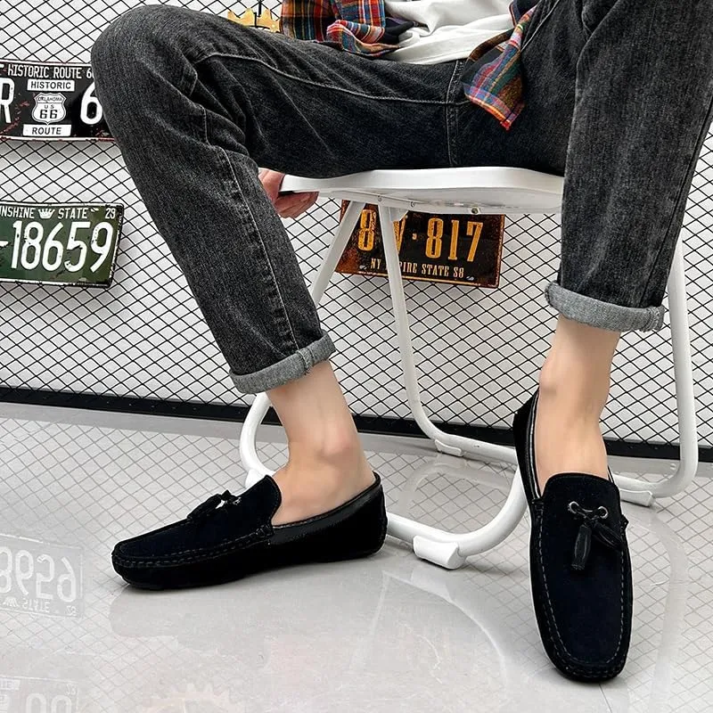 Men's Loafers Round Toe Vegan Suede Leather Driving Loafers with Tassel Comfortable Lightweight Flexible Outdoor Slip-ons