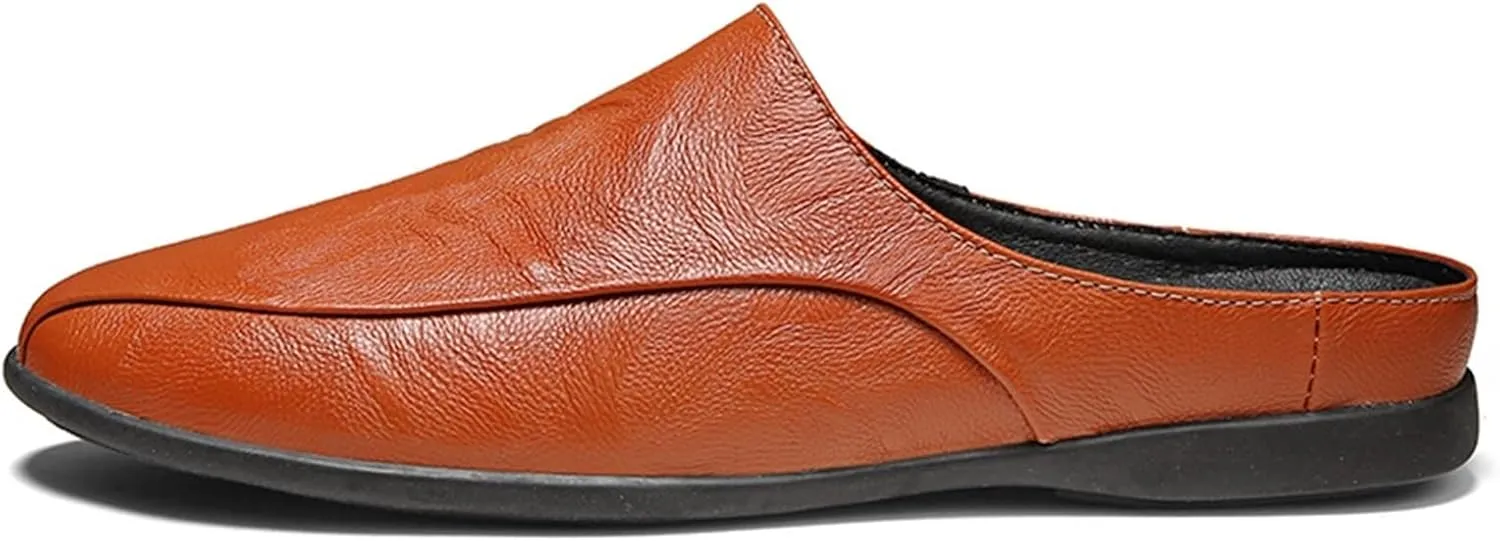 Mens Loafers Shoe Breathable Brogue Shoes Backless Leather Anti-Slip Lightweight Flexible Fashion Slip-ons