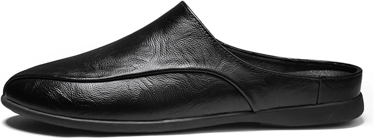 Mens Loafers Shoe Breathable Brogue Shoes Backless Leather Anti-Slip Lightweight Flexible Fashion Slip-ons