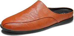 Mens Loafers Shoe Breathable Brogue Shoes Backless Leather Anti-Slip Lightweight Flexible Fashion Slip-ons