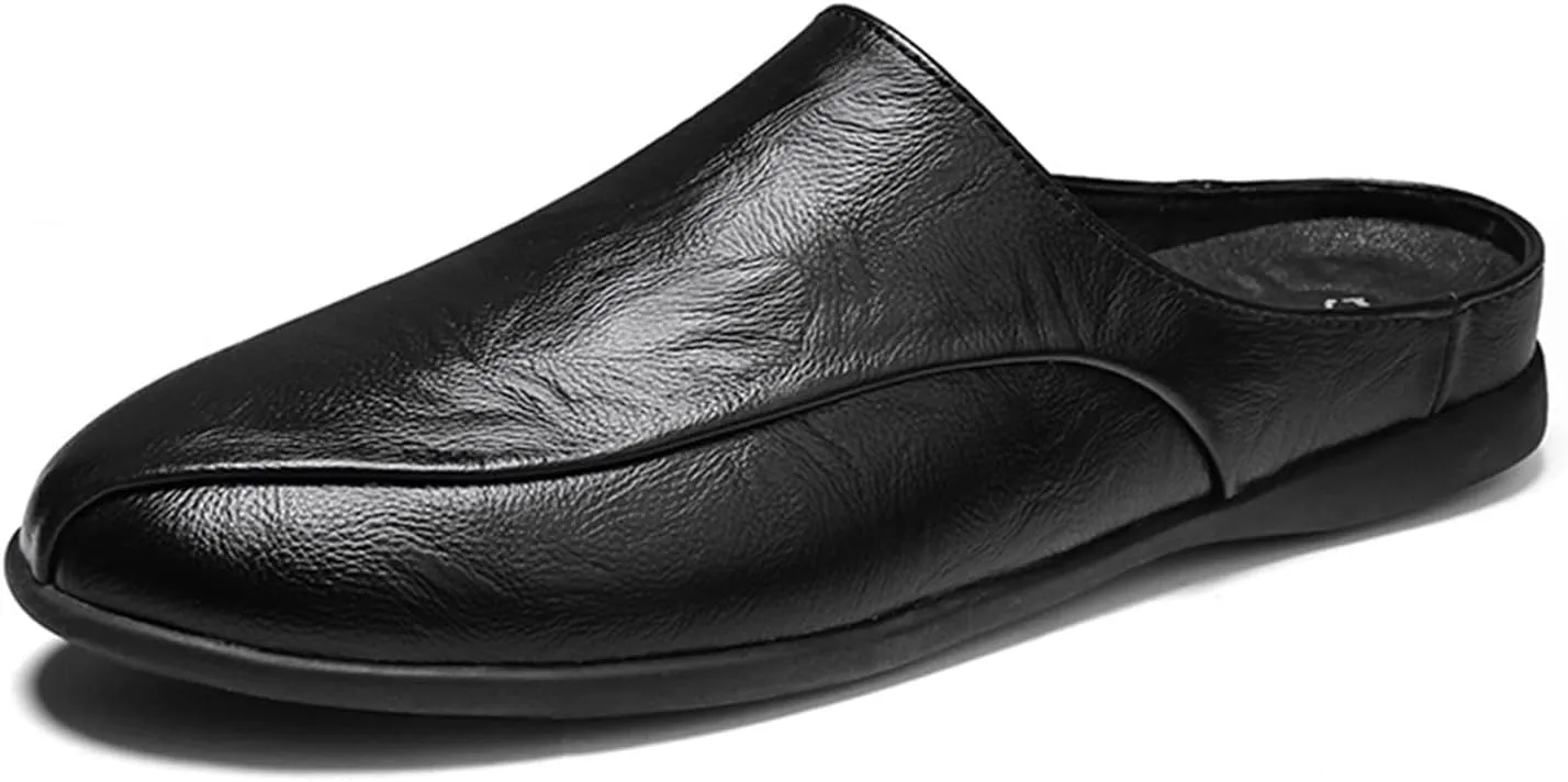 Mens Loafers Shoe Breathable Brogue Shoes Backless Leather Anti-Slip Lightweight Flexible Fashion Slip-ons