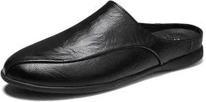 Mens Loafers Shoe Breathable Brogue Shoes Backless Leather Anti-Slip Lightweight Flexible Fashion Slip-ons