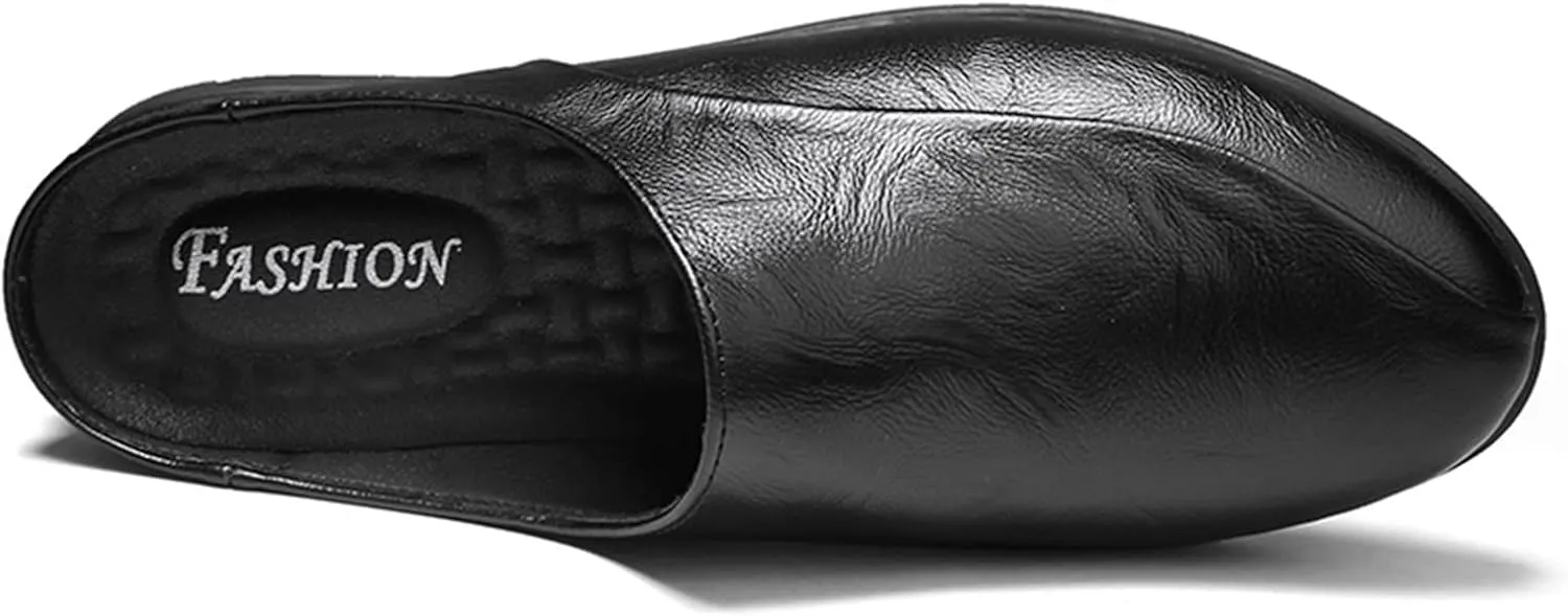 Mens Loafers Shoe Breathable Brogue Shoes Backless Leather Anti-Slip Lightweight Flexible Fashion Slip-ons