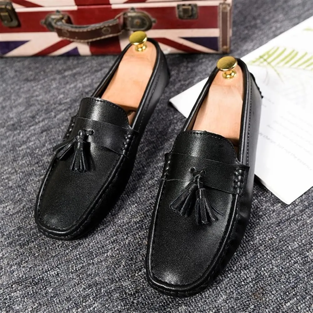 Mens Loafers Shoe Driving Loafers Tassel Simple Leather Anti-Slip Flexible Comfortable Casual Prom Slip-ons