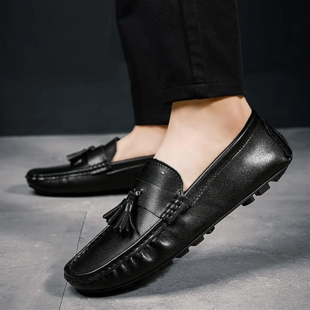 Mens Loafers Shoe Driving Loafers Tassel Simple Leather Anti-Slip Flexible Comfortable Casual Prom Slip-ons