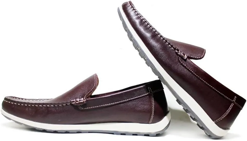 Mens Loafers Shoe Genuine Leather Round Toe Stitching Details Rubber Sole Anti-Slip Flexible Comfortable Party Casual Slip-ons