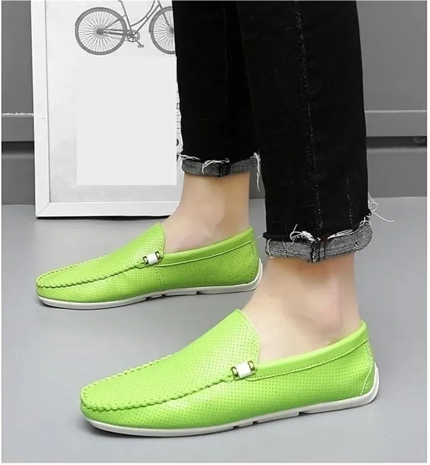 Mens Loafers Shoe Hollow Out Breathable Round Toe Vegan Leather Flexible Lightweight Comfortable Party Outdoor Slip-ons