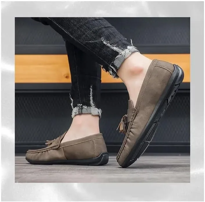 Mens Loafers Shoe PU Leather with Tassel Penny Loafers Comfortable Flat Heel Flexible Casual Outdoor Slip-ons