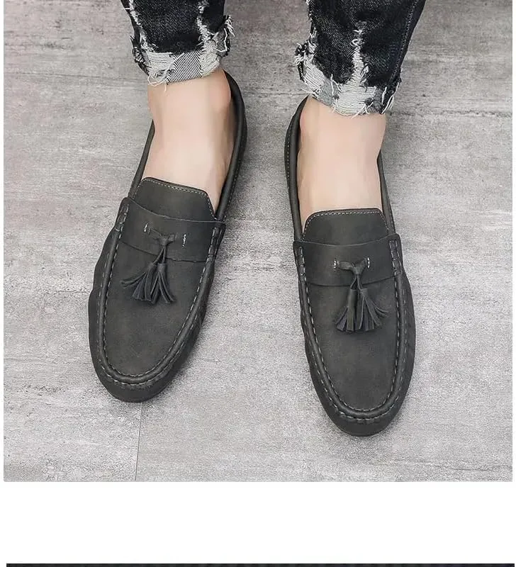 Mens Loafers Shoe PU Leather with Tassel Penny Loafers Comfortable Flat Heel Flexible Casual Outdoor Slip-ons