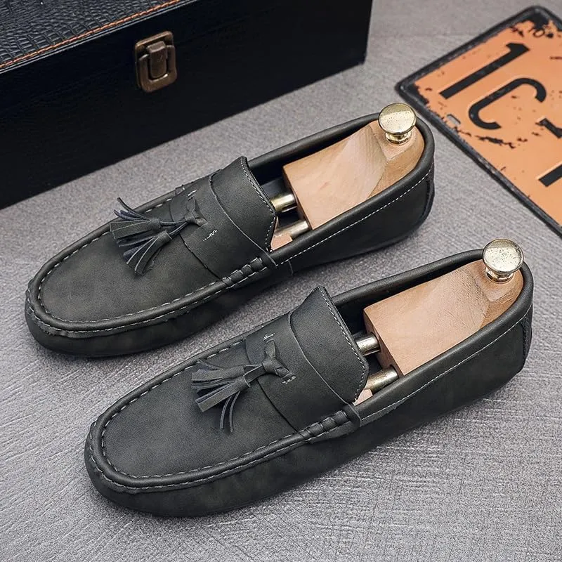 Mens Loafers Shoe PU Leather with Tassel Penny Loafers Comfortable Flat Heel Flexible Casual Outdoor Slip-ons