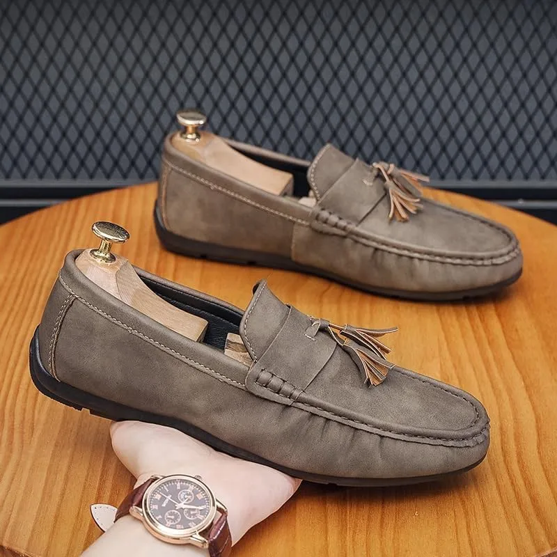 Mens Loafers Shoe PU Leather with Tassel Penny Loafers Comfortable Flat Heel Flexible Casual Outdoor Slip-ons