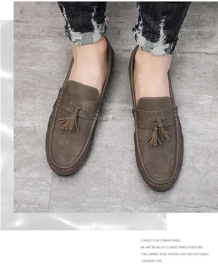 Mens Loafers Shoe PU Leather with Tassel Penny Loafers Comfortable Flat Heel Flexible Casual Outdoor Slip-ons