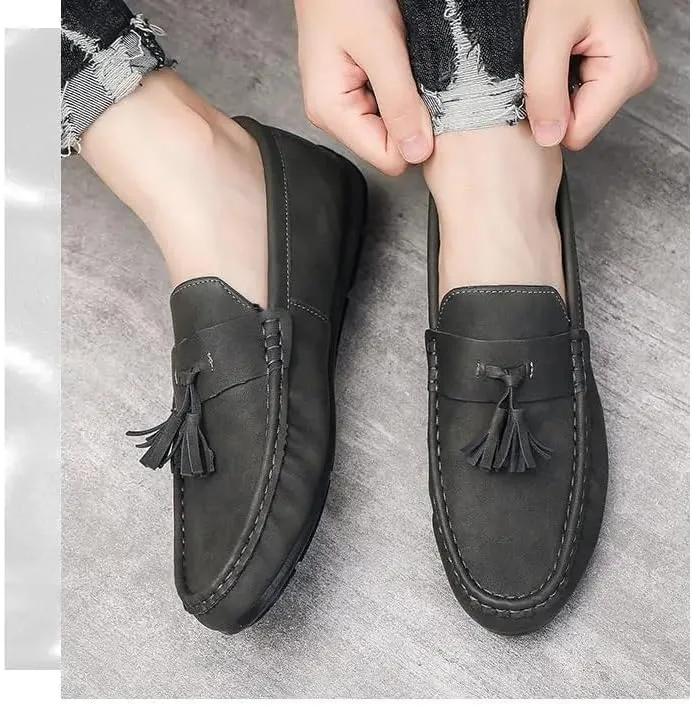 Mens Loafers Shoe PU Leather with Tassel Penny Loafers Comfortable Flat Heel Flexible Casual Outdoor Slip-ons