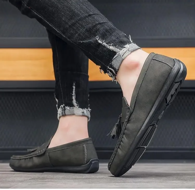 Mens Loafers Shoe PU Leather with Tassel Penny Loafers Comfortable Flat Heel Flexible Casual Outdoor Slip-ons