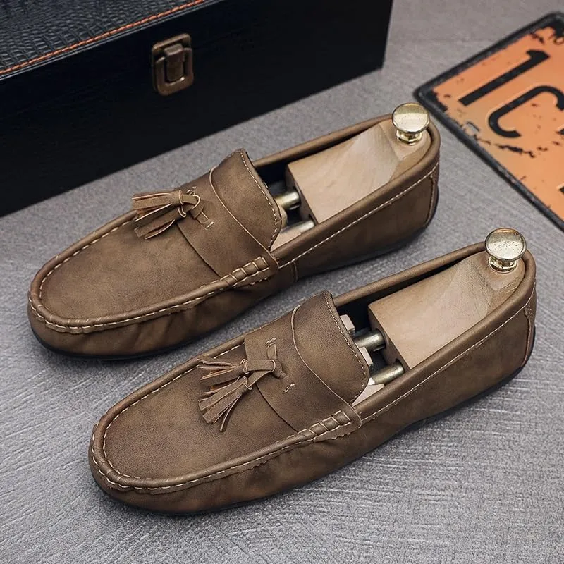 Mens Loafers Shoe PU Leather with Tassel Penny Loafers Comfortable Flat Heel Flexible Casual Outdoor Slip-ons