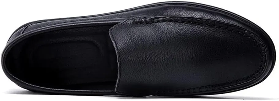 Mens Loafers Shoe Round Toe Moccasins Simple Leather Slip Resistant Flat Heel Flexible Wedding Slip-ons