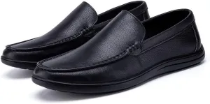 Mens Loafers Shoe Round Toe Moccasins Simple Leather Slip Resistant Flat Heel Flexible Wedding Slip-ons