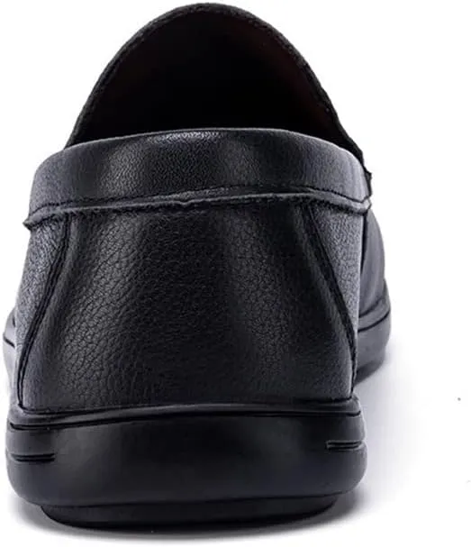 Mens Loafers Shoe Round Toe Moccasins Simple Leather Slip Resistant Flat Heel Flexible Wedding Slip-ons